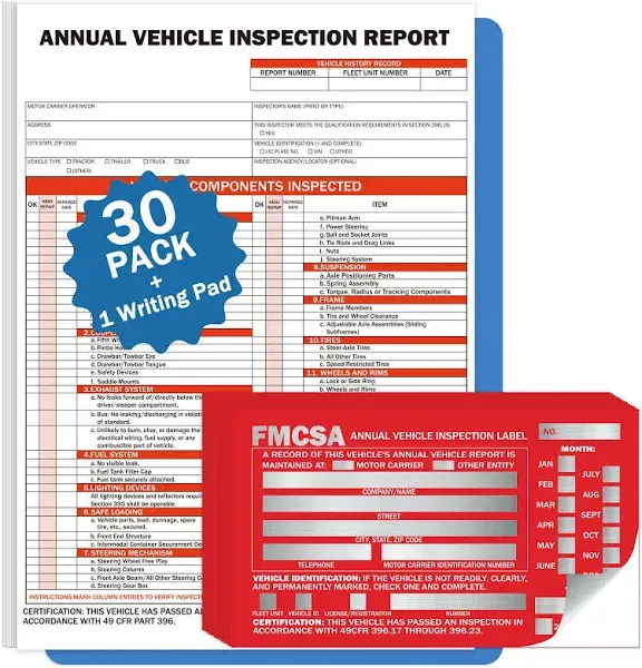 PUNCHMAN 30 Pack Dot Annual Vehicle Inspection Forms and Stickers30 Pk 3 Ply Vehicle Insp