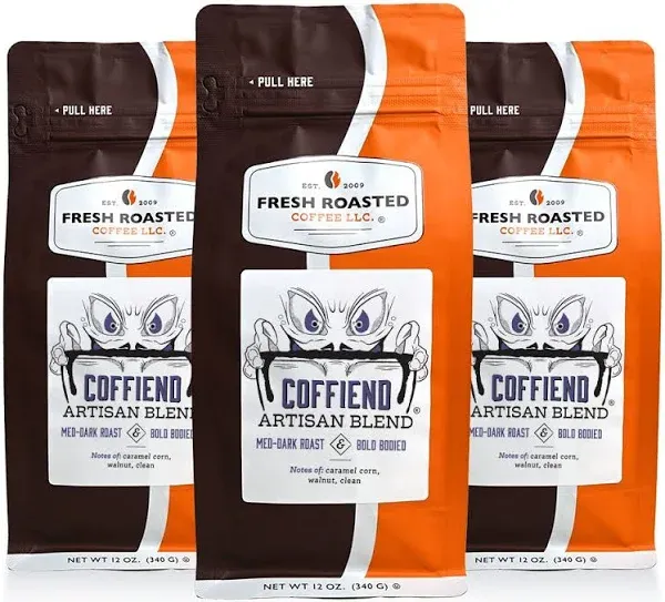 Fresh Roasted Coffee, Coffiend, 5 lb (80 oz), Med-Dark Roast, Kosher, Whole Bean