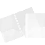 Jam Paper Pop 2-Pocket Plastic Folders with Metal Prongs Fastener Clasps, Clear, 6/Pack (382ECcldd)