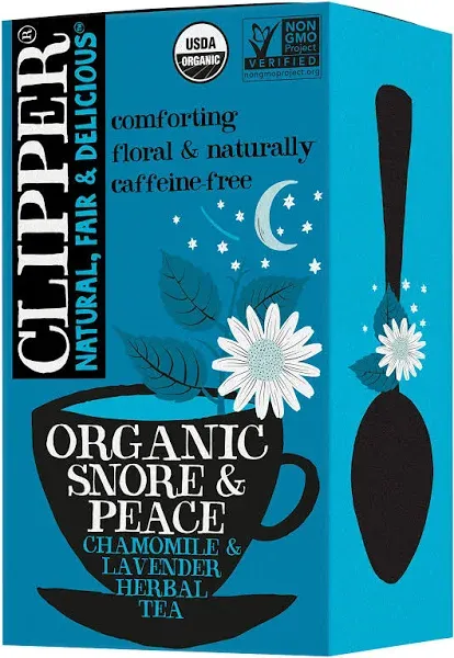 Clipper Tea Snore and Peace Chamomile & Lavender Herbal Tea – Caffeine Free, USDA Organic, Great Hot or Iced – Comfortingly Floral, Natural, Fair & Delicious – 20 Tea Bags