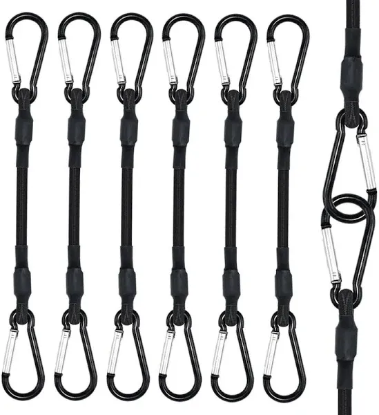 6 Pack Bungee Cords with Carabiner Hooks, 12 Inch Black Heavy Duty Bungee Cor...