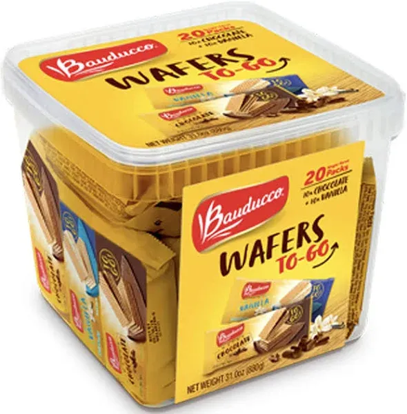 Bauducco Chocolate & Vanilla Wafer Cookies - Convenient Single Serve Wafer Cookies With 3 Layers of Cream - Delicious Sweet Snack on the go or Dessert 28.2oz (Pack of 20)