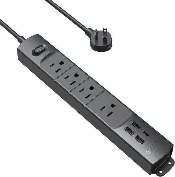 Trond Surge Protector Power Strip 15 ft Cord - Long Extension Cord 13 Widely-Spaced Outlets Expansion with 4 USB Ports(1 USB C) 4000J Flat Plug Wall