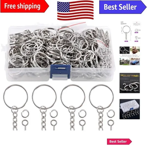 Swpeet 450Pcs 1&#034; 25mm Key Chain Rings Kit, Including 150Pcs Keychain Sliver