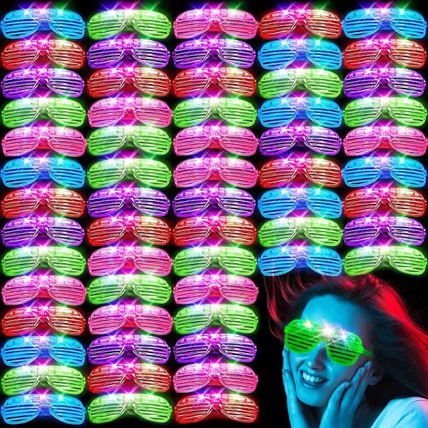 60Pack LED Glasses, New Year Party Favors, 5 Colors Light Up Glasses,Glow In The Dark Party Supplies, Shutter Shades Glow Sticks Glasses Neon Sunglasses Accessories for Kids Adults New Years Eve