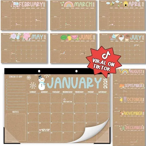 Desk Calendar 2025 - Doodle Large Monthly Desk Calendar (11 X 17 Inches) for Hom