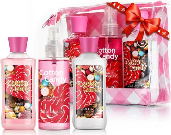 Cotton Candy Bath & Body Care Travel Set, Home Spa Gift Set Includes Body Lotion, Shower Gel, and Fragrance Mist, Personal Body Care Travel Set, Birthday Mother's Valentine's Day Gifts