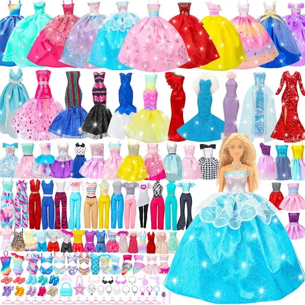 70 PCS Barbie Clothes Doll Fashion Wear Clothing Outfits Dress up Gown Shoes Lot