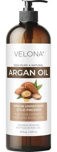 Velona Argan Oil - 8 oz Morocco Oil Stimulate Hair Growth, Skin, Body and Face Care Nails Protector Unrefined, Cold Pressed Cap Kit