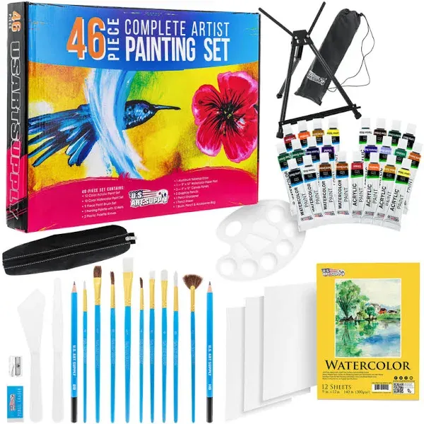 US Art Supply 46-Piece Complete Artist Painting Set with Easel