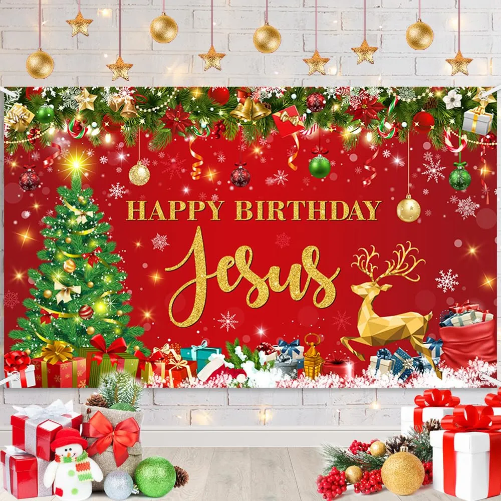 Happy Birthday Jesus Backdrop Red Christmas Jesus&#039;s Birthday Party Background