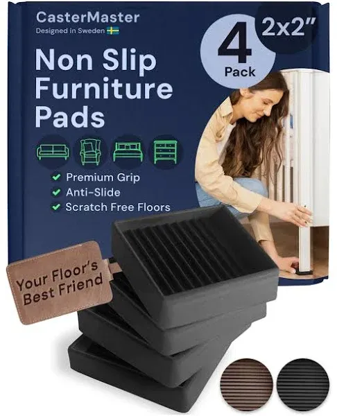 Non Slip Furniture Pads- 2x2 Square Rubber Anti Skid Caster Cups, Leg Coaster...