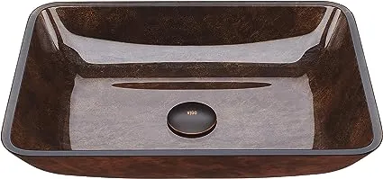 VIGO Russet 18.125 inch L x 13 inch W Over the Counter Freestanding Glass Rectangular Vessel Bathroom Sink in Red and Brown Fusion - Sink for Bathroom VG07089