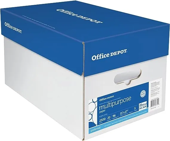 Office Depot® Brand Multi-Use Printer & Copier Paper, Ledger Size (11" x 17"), 2500 Total Sheets, 96 (U.S.) Brightness, 20 Lb, White, 500 Sheets Per Ream, Case Of 5 Reams