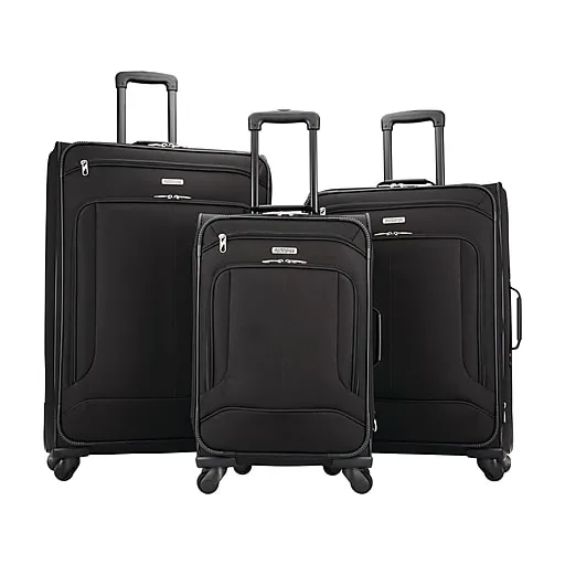 American Tourister Pop Max Softside Luggage with Spinner Wheels, Black, 3-Piece Set (21/25/29)