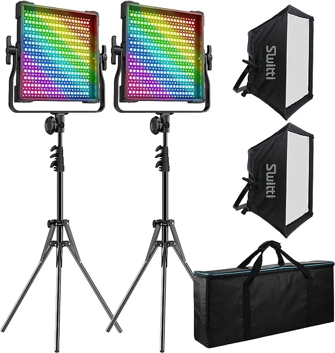 Switti RGB Video Light, Full Color Studio Photography Lighting Kit, 50W LED Panel Light with Softbox, 552 LEDs/CRI 97+, 2600K-10000K/0-360