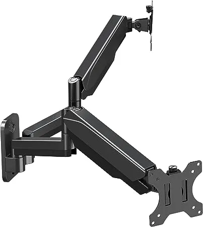 MOUNT PRO Dual Monitor Wall Mount for 13 to 32 Inch Computer Screens, Gas Spring Arm for 2 Monitors, Each Holds Up to 17.6lbs, Full Motion Wall Monitor Mount with VESA 75x75/100x100