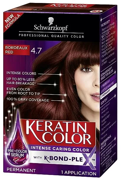 Schwarzkopf Keratin Color Anti-Age Hair Color Cream, 4.7 Bordeaux Red