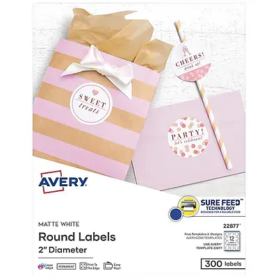 Avery Easy Peel Print-to-the-Edge 2" Round Labels,White - 300/Pack