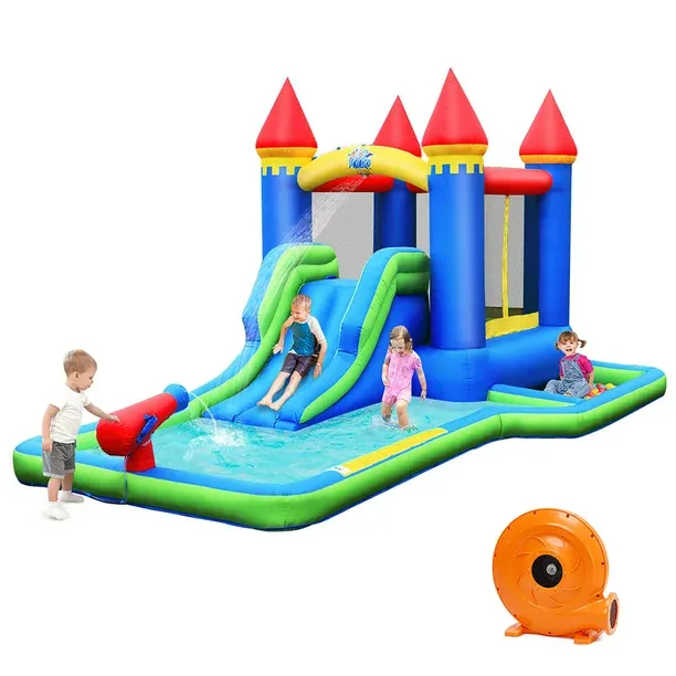 Costway Inflatable Castle Bouncer Bounce House Slide Water Park Ballpit with 580W Blower