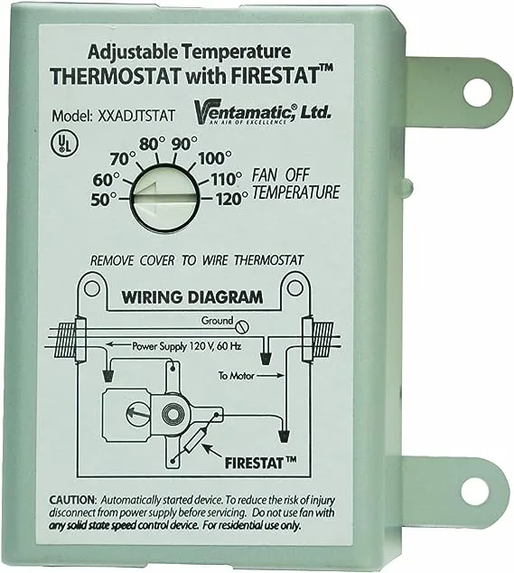 Ventamatic XXFIRESTAT 10-Amp Adjustable Programmable Thermostat with Firestat for Power Attic Ventilators, Replacement Thermostat , White