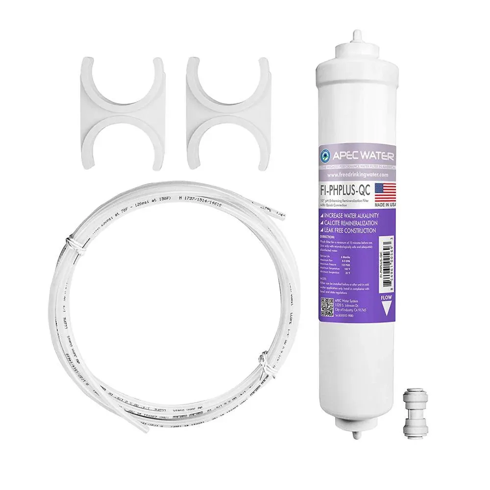 APEC Water Systems PHPLUSKIT-14 US MADE 10" Alkaline High Purity pH+ Calcium Carbonate Inline Filter Kit with 1/4" Quick Connect