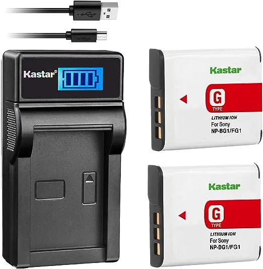 Kastar Battery X2 LCD Slim USB Charger for Sony Np-bg1 Np-fg1 Npbg1 and Cyber-shot Dsc-hx5v Hx7v HX9V Hx10v HX30V Dsc-w120 W150 W220 Dsc-h3 Dsc-h7