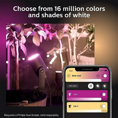 Philips Hue White and Color Ambiance Lily Outdoor Light Extension -1 Path Light & Mounting Kit - Requires Hue Bridge & Power Supply - Works with Amazon Alexa, Apple HomeKit and Google Assistant, Black