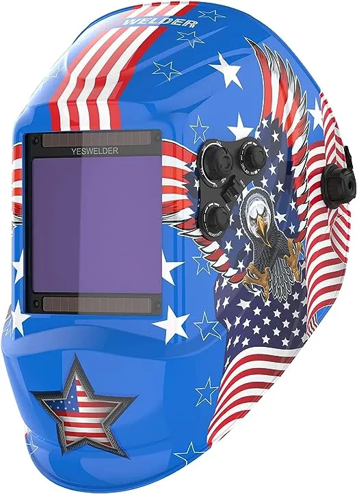 YesWelder Large Viewing Screen 3.94"X3.66" True Color Solar Power Auto Darkening Welding Helmet, 4 Arc Sensor Wide Shade 4~5/9-9