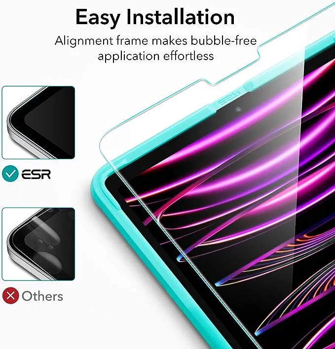 ESR 2 Pack Screen Protector for iPad Pro 12.9 (2022/2021/2020/2018, 6th/5th/4th/3rd Generation), Tempered-Glass Film with Alignment Frame, Anti-Scratch, Face ID & Apple Pencil Compatible, HD Clarity