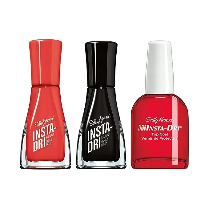 Sally Hansen Insta Dri Black, Hail Cherry and Top Coat Nail Polish Kit - Variety Pack