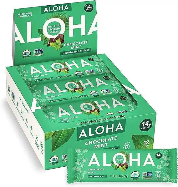 ALOHA Organic Plant Based Protein Bars, Chocolate Mint, 1.98 Oz (Pack of 12)