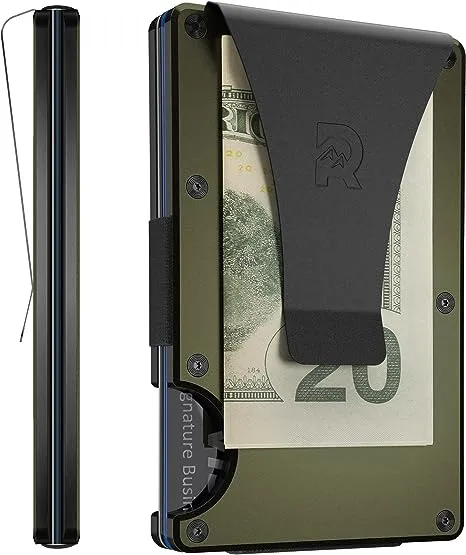 The Ridge Mens Minimalist Titanium Metal Wallet - Rfid Protected Front Pocket Credit Card Holder With Money Clip, Matte Black (Titanium)