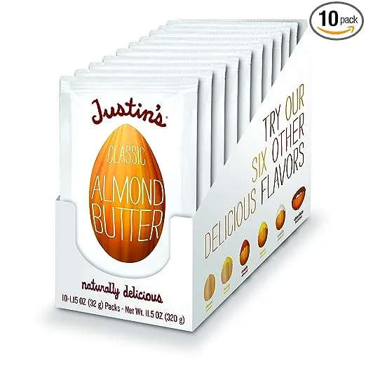 JUSTIN'S Classic Gluten-Free Almond Butter Squeeze Packs, 1.15 Ounce (Pack of 10)