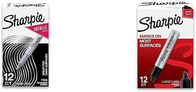 SHARPIE Metallic Permanent Markers, Fine Point, Silver, 12 Count