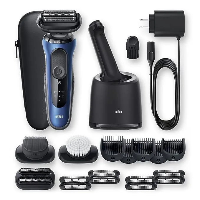 Braun Series 6 6095cc Electric Razor for Men with SmartCare Center, Beard Trimmer, Stubble Beard Trimmer, Cleansing Brush, Wet & Dry, Rechargeable, Cordless Foil Shaver, Blue