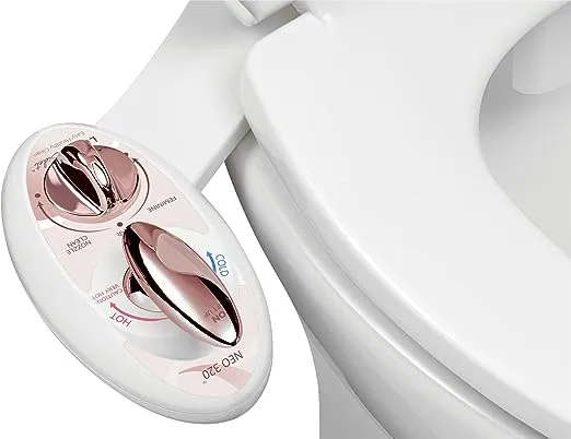 LUXE Bidet NEO 320 - Hot and Cold Water, Self-Cleaning, Dual Nozzle, Non-Electric Bidet Attachment for Toilet Seat, Adjustable Water Pressure, Rear and Feminine Wash, Lever Control (Blue)