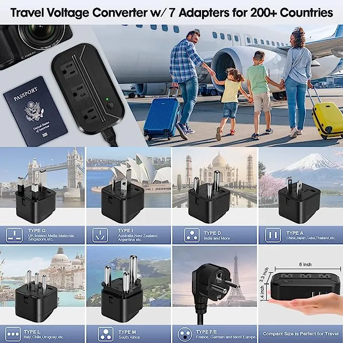 Easton Inc Voltage Converter 2300W International Power Converter Step Down 220V/240V to 110V/120V Travel Adapter Transformer w/ 4 USB 3 AC Outlets 7 W