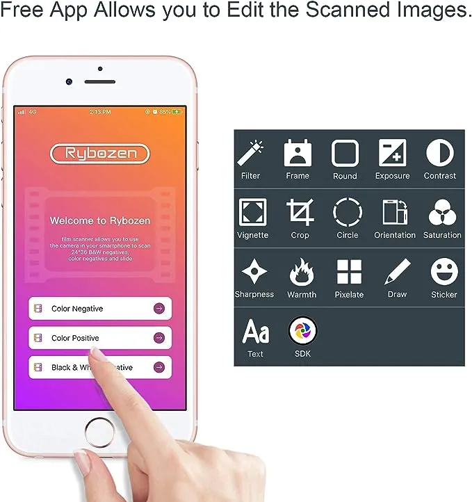 Rybozen Mobile Film and Slide Scanner, Lets You Scan and Play with Old 35mm Films & Slides Using Your Smartphone Camera, Fun Toys and Gifts with LED Backlight, Rugged Plastic Folding Scanner