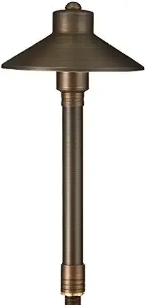 Volt Flat Hat 12V Brass Mini Path Light (7" Shade, 15" Tall)