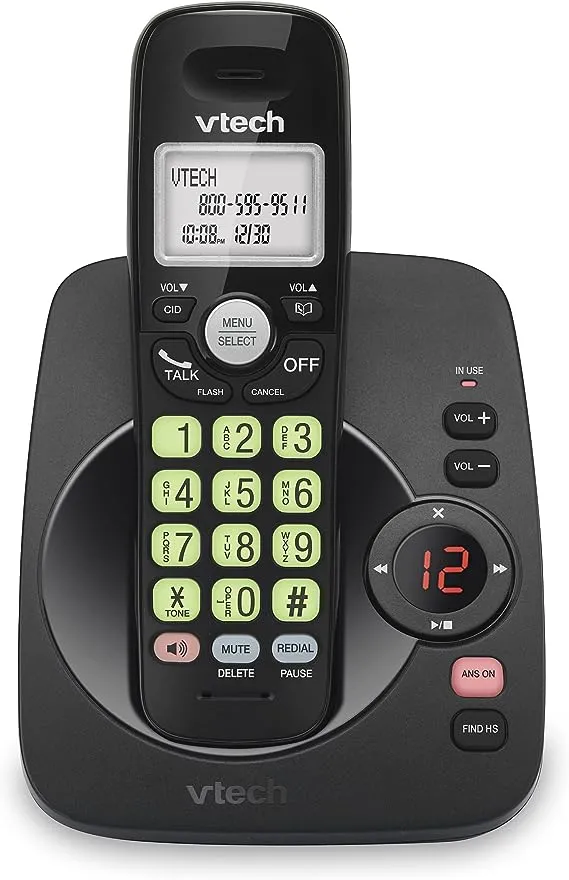 VTech VG104 DECT 6.0 Cordless Phone for Home with Answering Machine, Blue-White Backlit Display, Backlit Buttons, Full Duplex Speakerphone, Caller ID/Call Waiting, Reliable 1000 ft Range (White/Grey)