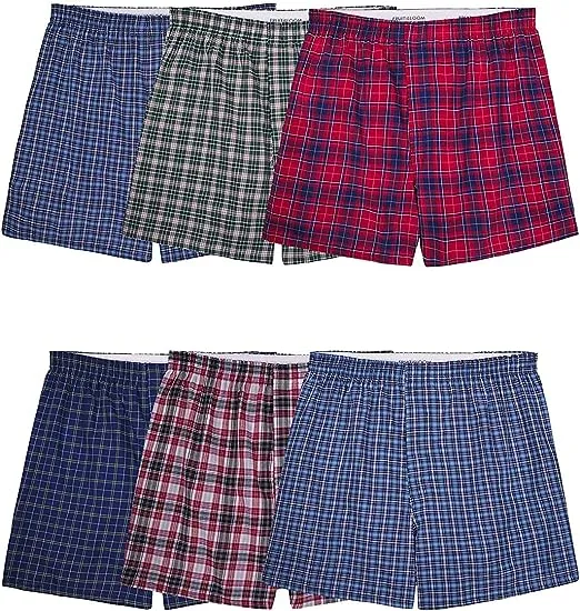 Fruit of the Loom Men's Woven Boxers, 6 Pack, Sizes S-3XL