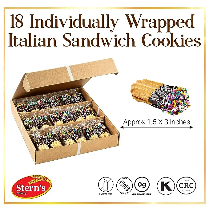 Cookie Gift Basket | 18 Italian Cookies Individually Wrapped Cookies | Shortbread Cookies | Food Gifts for Him or Her | Holidays, Birthday, Corporate Gifting, Sympathy, Colleagues | Nut Free & Kosher-Stern’s Bakery