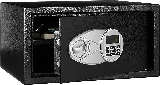 Amazon Basics Steel Security Safe with Programmable Electronic Keypad - Secure Cash, Jewelry, ID Documents, 0.7 Cubic Feet, Black, 16.93''W x 14.57''D x 7.09''H