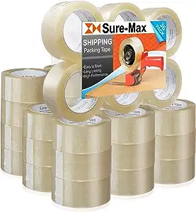 Sure-Max Premium Carton Packing Tape 1.8 mil 330 Feet (110 Yards) - Clear - 1 Case (36 Rolls Total)