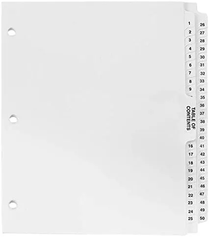 Numbered Dividers 1-50 3 Hole Punched