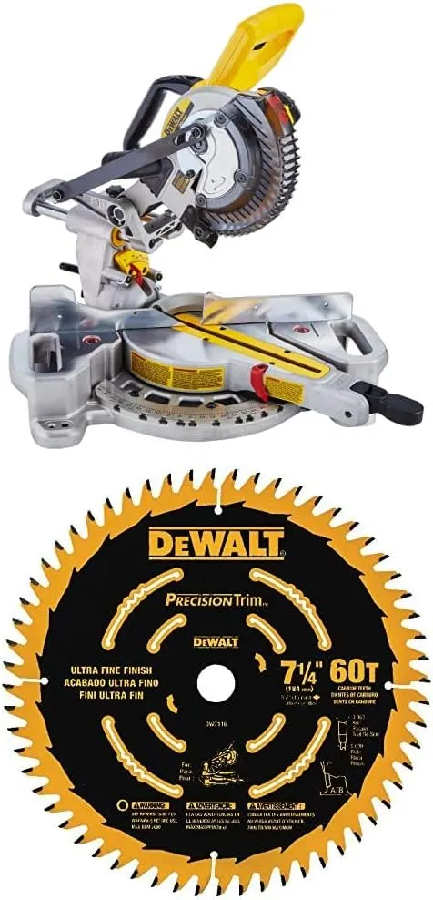 DEWALT DCS361B 20V Max Cordless Miter Saw (Tool Only) with DEWALT DW7114PT DEWALT DW7114PT 40T Precision Trim Miter Saw Blade, 7-1/4"DEWALT DCS361B 20V Max Cordless Miter Saw (Tool On…