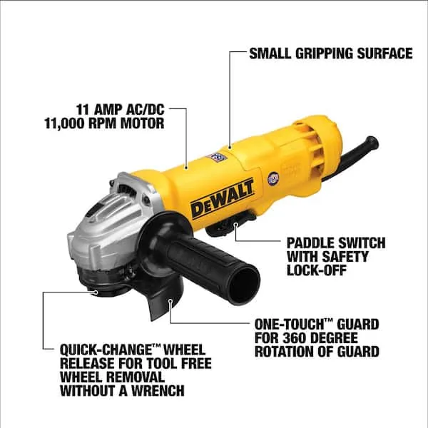 DEWALT Angle Grinder, 4-1/2-Inch, 11-Amp, 11,000 RPM, With Dust Ejection System, Corded (DWE402W)