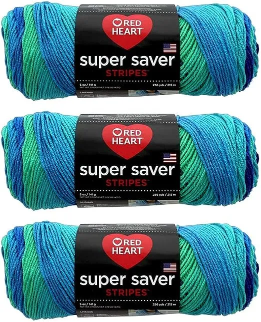 RED HEART Super Saver 3-Pack yarn, PRIMARY STRIPE 3 Pack