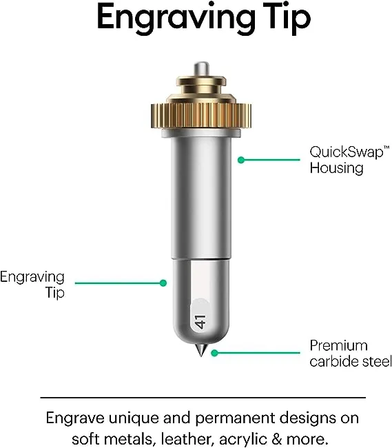 Cricut Engraving Tip + QuickSwap Housing, Premium Carbide Steel Engraving Tip, Inscribes Lasting Design on Glass, Metal & More, Compatible with Cricut Maker Cutting Machine, Silver